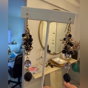 Elegant Gold and Black Beaded Dangle Earrings